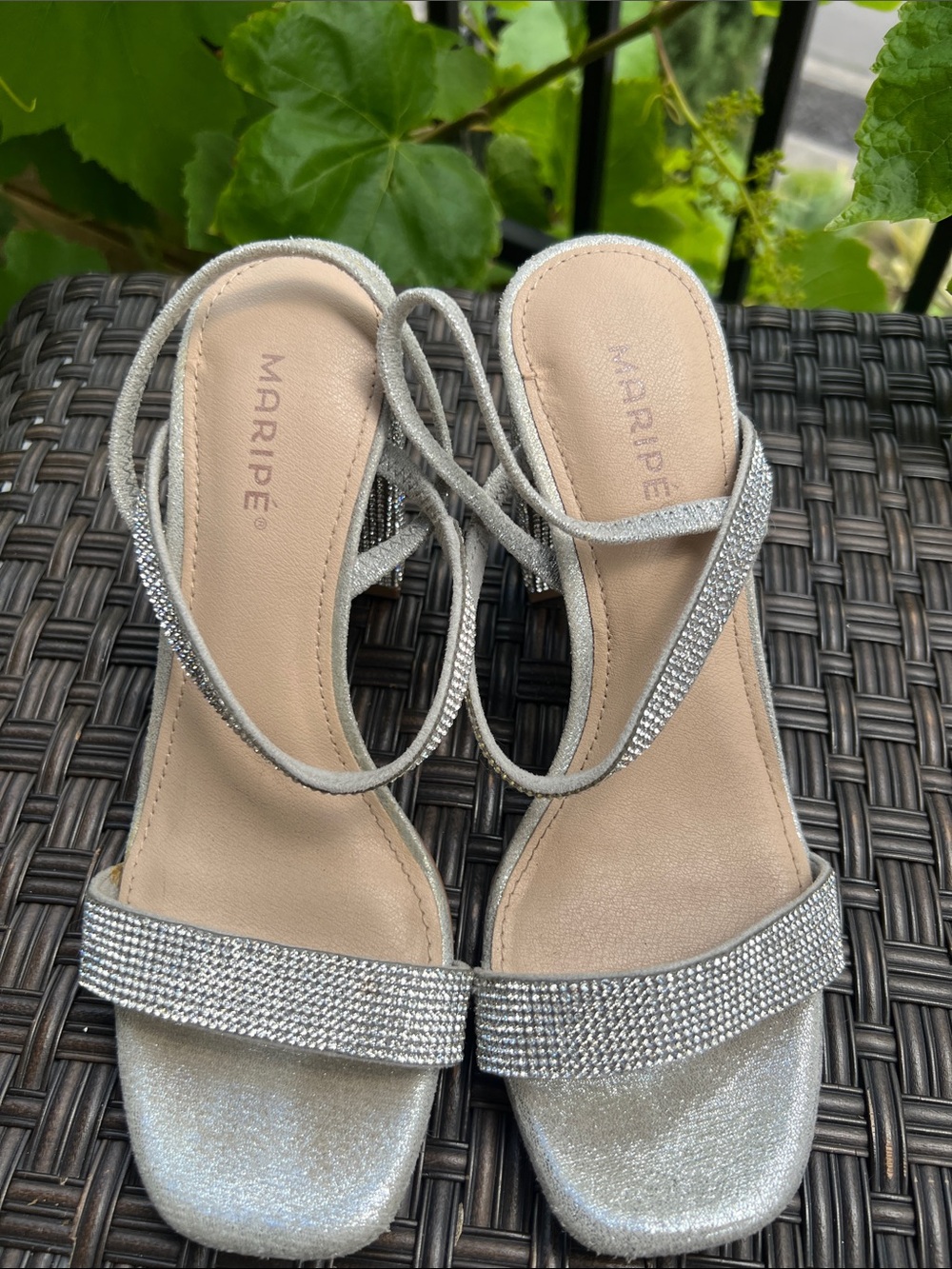 Maripe Silver Crystal-Strap Heeled Sandals